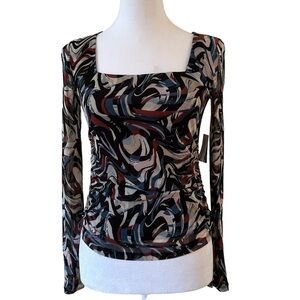 Bar III Women Long Sleeves Square Neck Marble Print Blouse Size XXS NWT